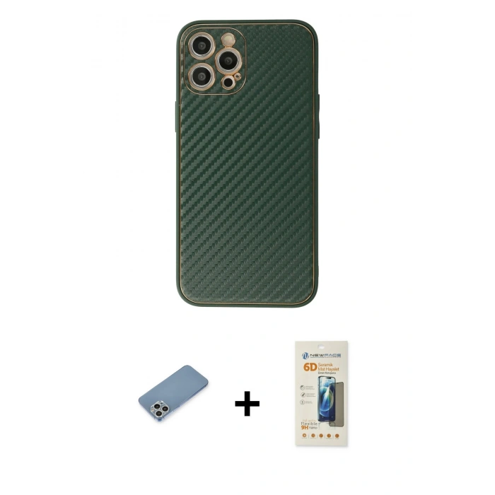 MARSİLYAN™- iPhone 12 Pro Max Kılıf Ahenk Işık - Siyah 6D Mat Seramik Hayalet Nano Ekran Koruyucu + Shine Kamera Lens Koruma Cam - GS