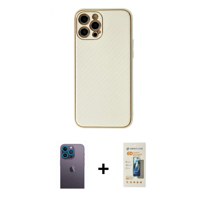 MARSİLYAN™- iPhone 12 Pro Max Kılıf Ahenk Işık - Siyah 6D Mat Seramik Hayalet Nano Ekran Koruyucu + Neon Fosforlu Kamera Lens - MI