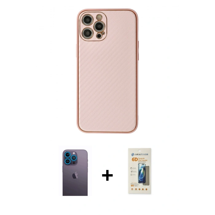 MARSİLYAN™- iPhone 12 Pro Max Kılıf Ahenk Işık - Siyah 6D Mat Seramik Hayalet Nano Ekran Koruyucu + Neon Fosforlu Kamera Lens - MI