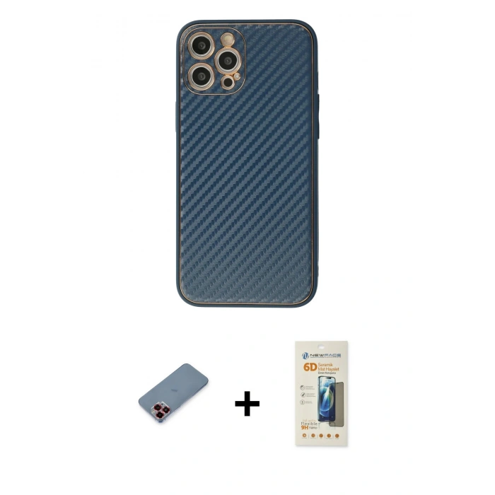 MARSİLYAN™- iPhone 12 Pro Max Kılıf Ahenk Işık - Siyah 6D Mat Seramik Hayalet Nano Ekran Koruyucu + Metal Kamera Lens Koruma Cam - KI