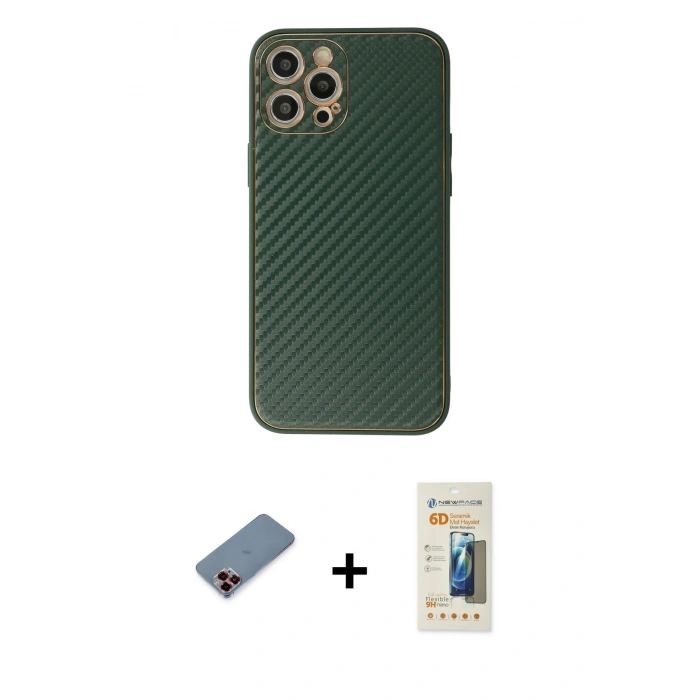 MARSİLYAN™- iPhone 12 Pro Max Kılıf Ahenk Işık - Siyah 6D Mat Seramik Hayalet Nano Ekran Koruyucu + Metal Kamera Lens Koruma Cam - KI