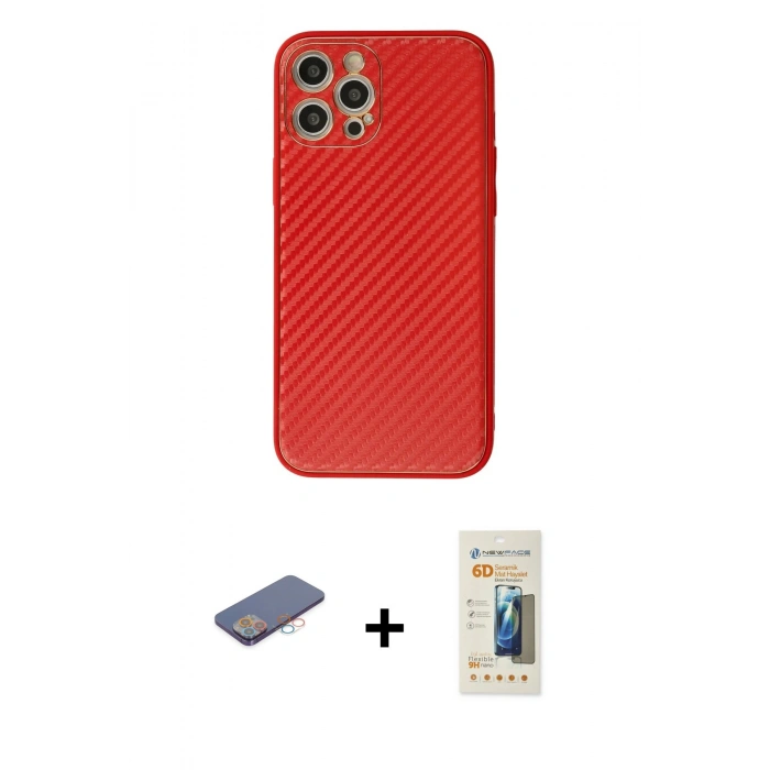 MARSİLYAN™- iPhone 12 Pro Max Kılıf Ahenk Işık - Siyah 6D Mat Seramik Hayalet Nano Ekran Koruyucu + Renkli Kamera Lens Koruma Cam - PE
