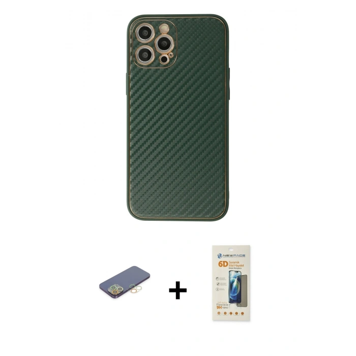 MARSİLYAN™- iPhone 12 Pro Max Kılıf Ahenk Işık - Siyah 6D Mat Seramik Hayalet Nano Ekran Koruyucu + Renkli Kamera Lens Koruma Cam - SI