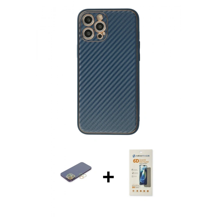 MARSİLYAN™- iPhone 12 Pro Max Kılıf Ahenk Işık - Siyah 6D Mat Seramik Hayalet Nano Ekran Koruyucu + Renkli Kamera Lens Koruma Cam - SI