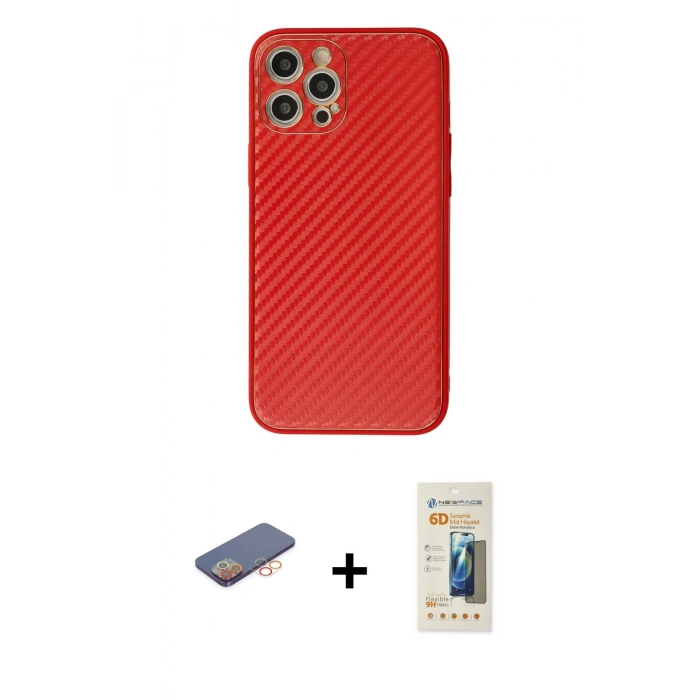 MARSİLYAN™- iPhone 12 Pro Max Kılıf Ahenk Işık - Siyah 6D Mat Seramik Hayalet Nano Ekran Koruyucu + Renkli Kamera Lens Koruma Cam - TU