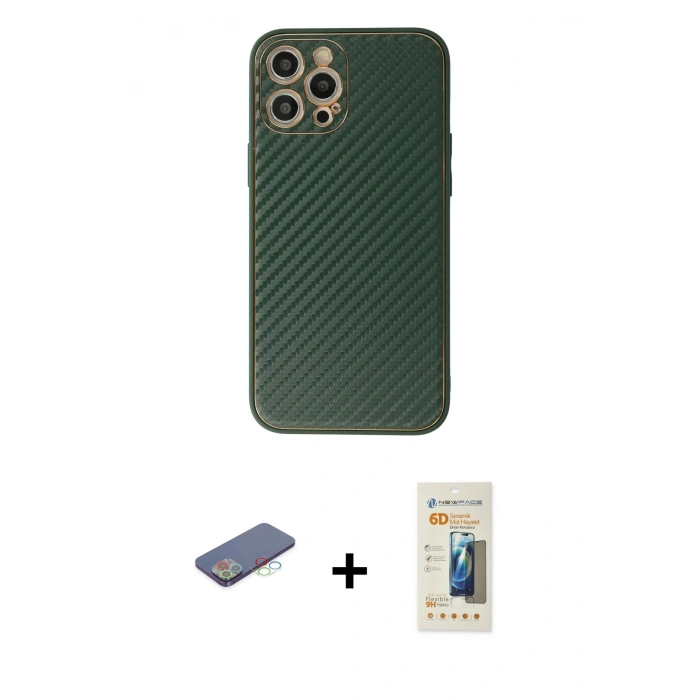 MARSİLYAN™- iPhone 12 Pro Max Kılıf Ahenk Işık - Siyah 6D Mat Seramik Hayalet Nano Ekran Koruyucu + Renkli Kamera Lens Koruma Cam - MI
