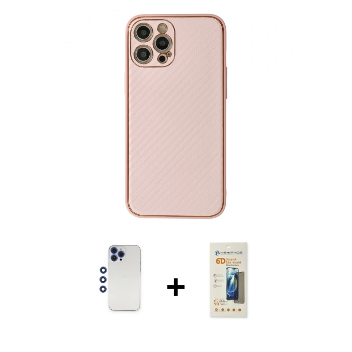 MARSİLYAN™- iPhone 12 Pro Max Kılıf Ahenk Işık - Siyah 6D Mat Seramik Hayalet Nano Ekran Koruyucu + Shine Kamera Lens - LT