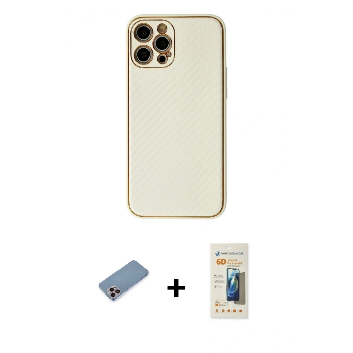 MARSİLYAN™- iPhone 12 Pro Max Kılıf Ahenk Işık - Siyah 6D Mat Seramik Hayalet Nano Ekran Koruyucu + Shine Kamera Lens Koruma Cam - PE