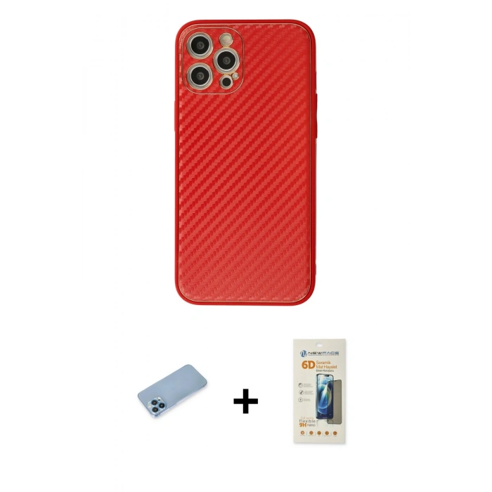 MARSİLYAN™- iPhone 12 Pro Max Kılıf Ahenk Işık - Siyah 6D Mat Seramik Hayalet Nano Ekran Koruyucu + Shine Kamera Lens Koruma Cam - MI