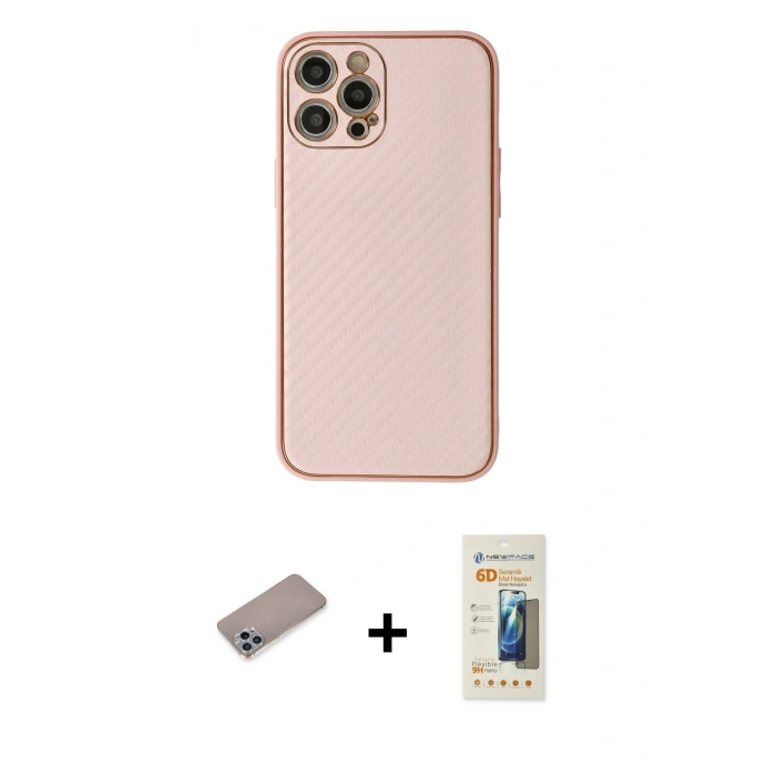 MARSİLYAN™- iPhone 12 Pro Max Kılıf Ahenk Işık - Siyah 6D Mat Seramik Hayalet Nano Ekran Koruyucu + Sierra Blue Shine Kamera Lens Koruma Cam
