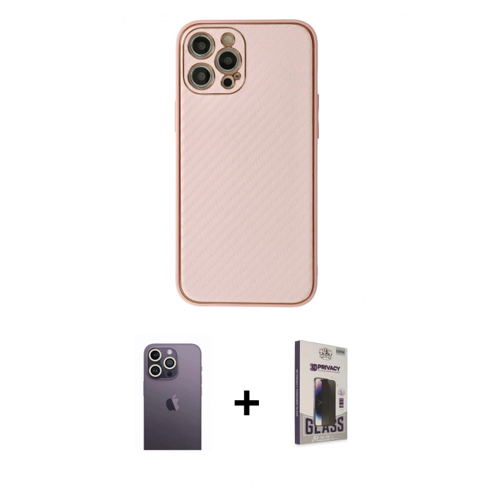 MARSİLYAN™- iPhone 12 Pro Max Kılıf Ahenk Işık - Siyah Bilvis Hayalet Cam Ekran Koruyucu + Neon Fosforlu Kamera Lens - BZ