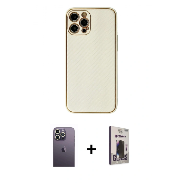 MARSİLYAN™- iPhone 12 Pro Max Kılıf Ahenk Işık - Siyah Bilvis Hayalet Cam Ekran Koruyucu + Neon Fosforlu Kamera Lens - BZ