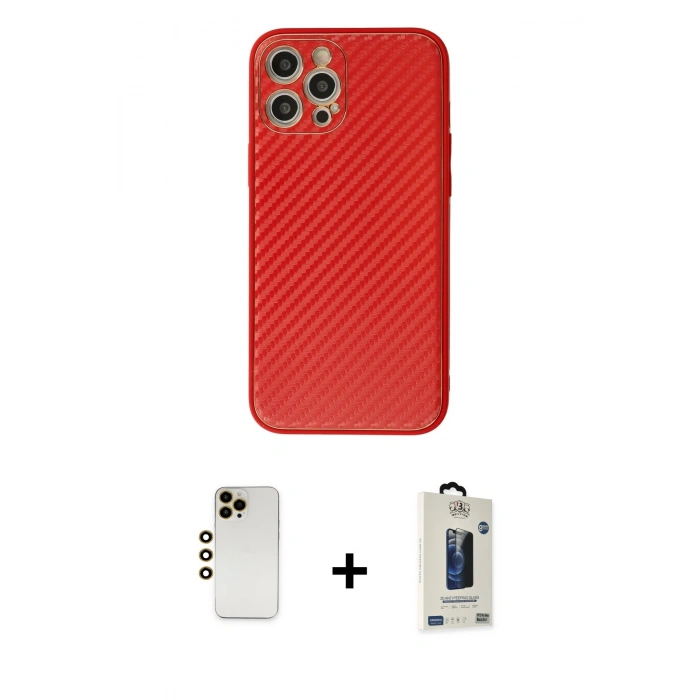 MARSİLYAN™- iPhone 12 Pro Max Kılıf Ahenk Işık - Siyah Bilvis Hayalet Cam Ekran Koruyucu + Shine Kamera Lens - GD