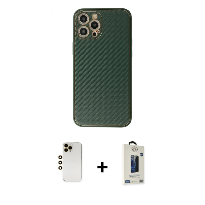 MARSİLYAN™- iPhone 12 Pro Max Kılıf Ahenk Işık - Siyah Bilvis Hayalet Cam Ekran Koruyucu + Shine Kamera Lens - GD