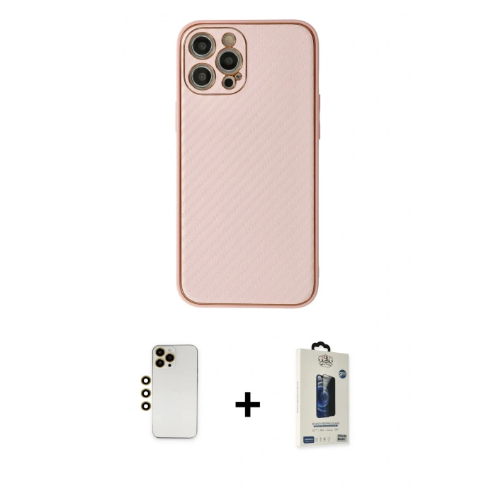 MARSİLYAN™- iPhone 12 Pro Max Kılıf Ahenk Işık - Siyah Bilvis Hayalet Cam Ekran Koruyucu + Shine Kamera Lens - GD
