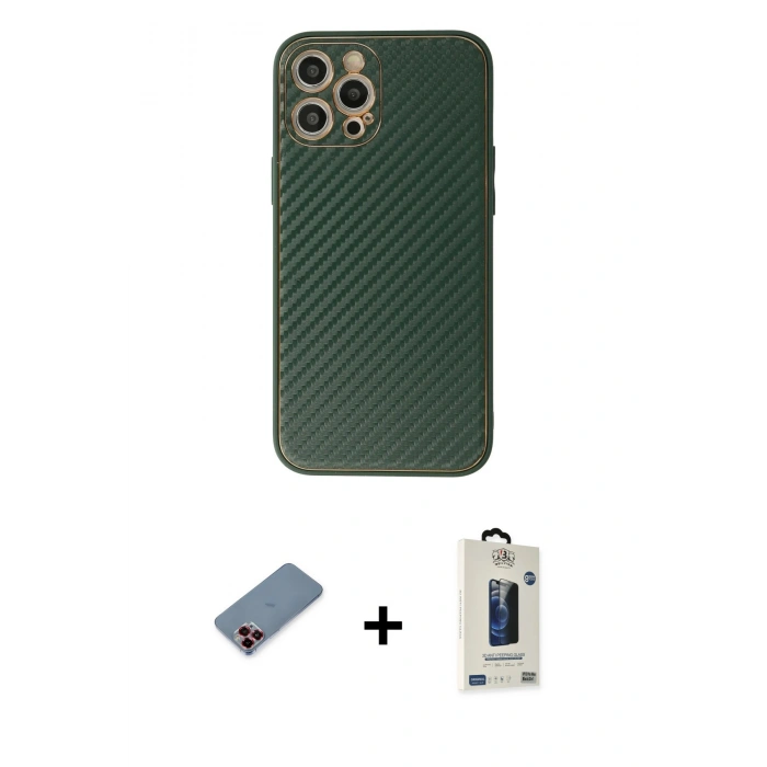 MARSİLYAN™- iPhone 12 Pro Max Kılıf Ahenk Işık - Siyah Bilvis Hayalet Cam Ekran Koruyucu + Metal Kamera Lens Koruma Cam - KI
