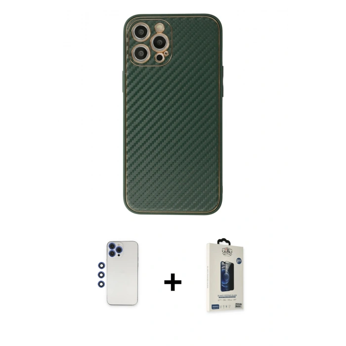 MARSİLYAN™- iPhone 12 Pro Max Kılıf Ahenk Işık - Siyah Bilvis Hayalet Cam Ekran Koruyucu + Shine Kamera Lens - LT