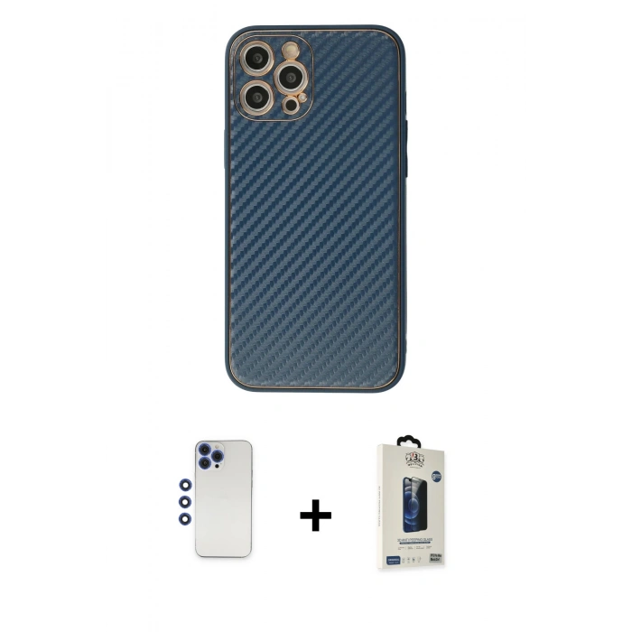 MARSİLYAN™- iPhone 12 Pro Max Kılıf Ahenk Işık - Siyah Bilvis Hayalet Cam Ekran Koruyucu + Shine Kamera Lens - LT