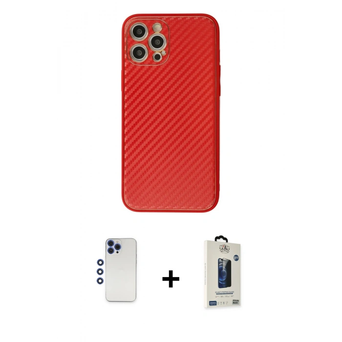 MARSİLYAN™- iPhone 12 Pro Max Kılıf Ahenk Işık - Siyah Bilvis Hayalet Cam Ekran Koruyucu + Shine Kamera Lens - LT