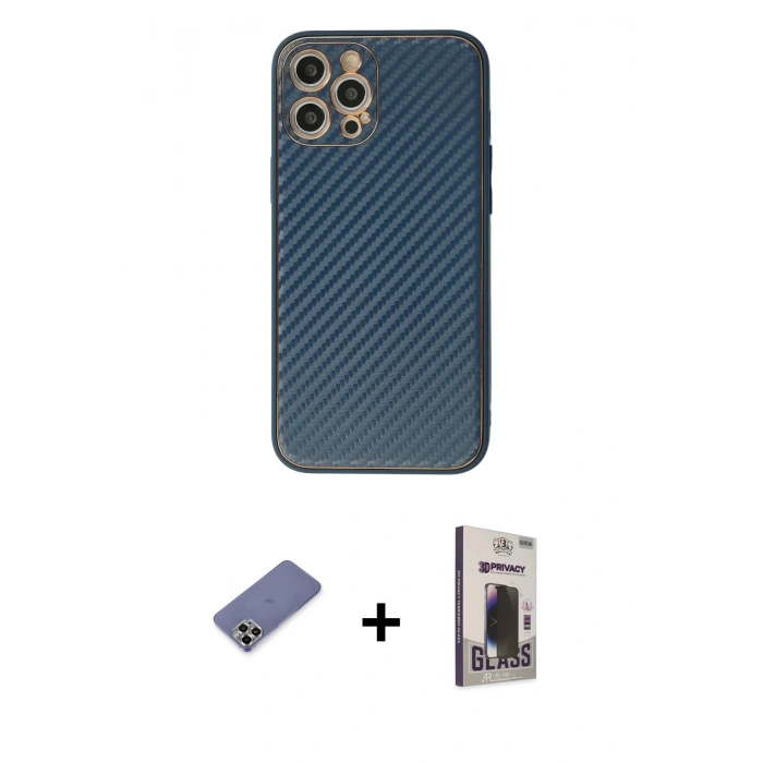 MARSİLYAN™- iPhone 12 Pro Max Kılıf Ahenk Işık - Siyah Bilvis Hayalet Cam Ekran Koruyucu + Metal Kamera Lens Koruma Cam - GD