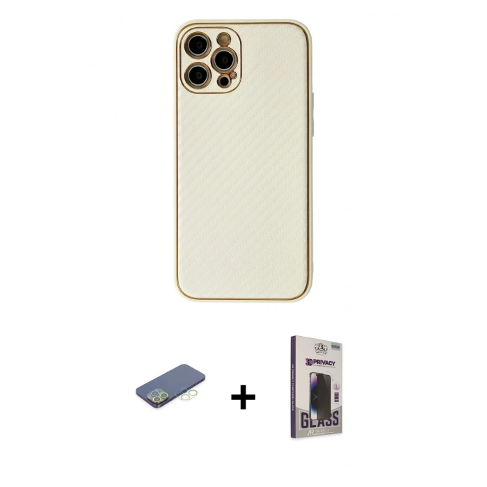 MARSİLYAN™- iPhone 12 Pro Max Kılıf Ahenk Işık - Siyah Bilvis Hayalet Cam Ekran Koruyucu + Renkli Kamera Lens Koruma Cam - YL