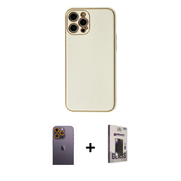 MARSİLYAN™- iPhone 12 Pro Max Kılıf Ahenk Işık - Siyah Bilvis Hayalet Cam Ekran Koruyucu + Sarı Neon Fosforlu Kamera Lens