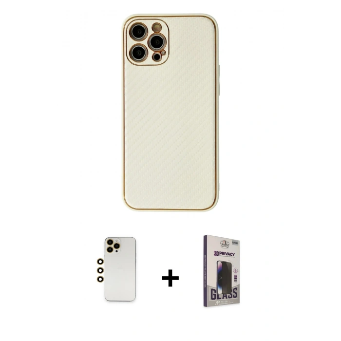 MARSİLYAN™- iPhone 12 Pro Max Kılıf Ahenk Işık - Siyah Bilvis Hayalet Cam Ekran Koruyucu + Shine Kamera Lens - GD