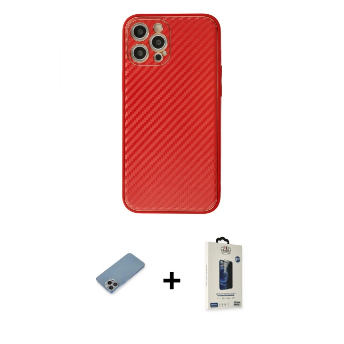 MARSİLYAN™- iPhone 12 Pro Max Kılıf Ahenk Işık - Siyah Bilvis Hayalet Cam Ekran Koruyucu + Shine Kamera Lens Koruma Cam - GI