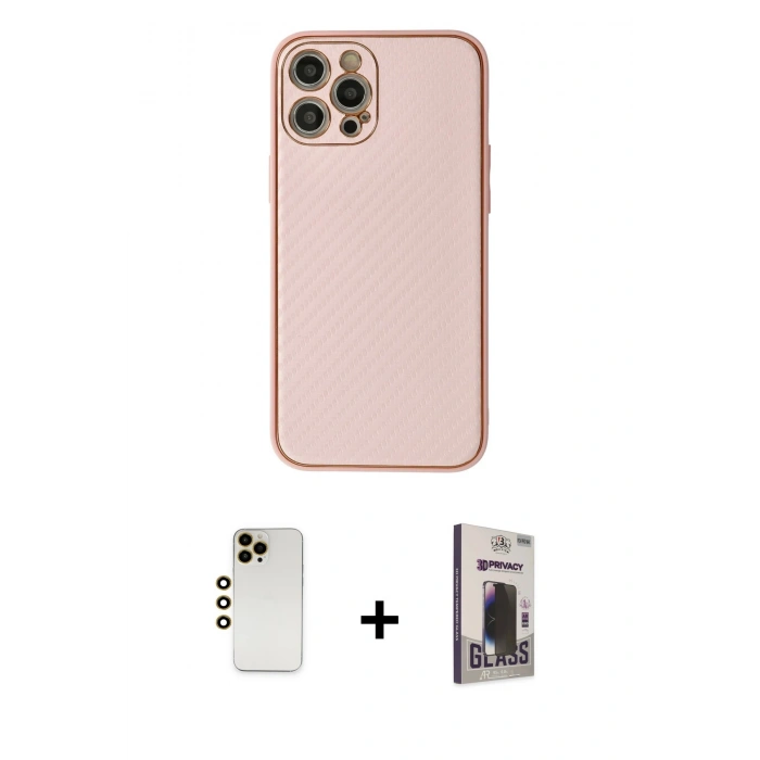 MARSİLYAN™- iPhone 12 Pro Max Kılıf Ahenk Işık - Siyah Bilvis Hayalet Cam Ekran Koruyucu + Shine Kamera Lens - GD