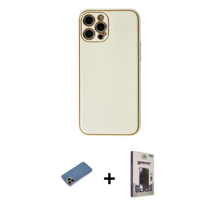 MARSİLYAN™- iPhone 12 Pro Max Kılıf Ahenk Işık - Siyah Bilvis Hayalet Cam Ekran Koruyucu + Shine Kamera Lens Koruma Cam - GD