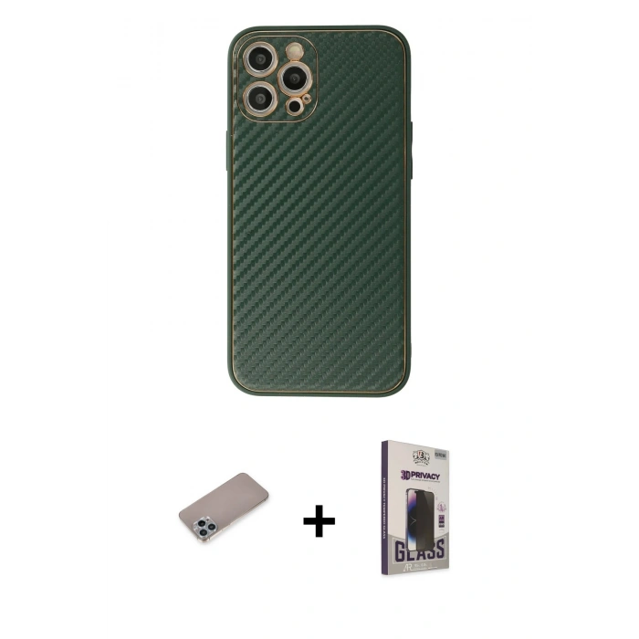 MARSİLYAN™- iPhone 12 Pro Max Kılıf Ahenk Işık - Siyah Bilvis Hayalet Cam Ekran Koruyucu + Shine Kamera Lens Koruma Cam - SABE