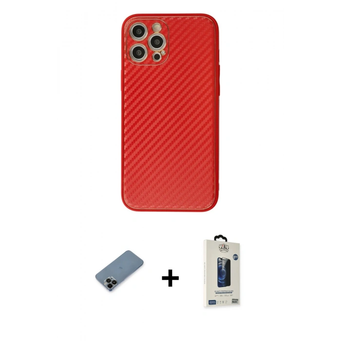 MARSİLYAN™- iPhone 12 Pro Max Kılıf Ahenk Işık - Siyah Bilvis Hayalet Cam Ekran Koruyucu + Shine Kamera Lens Koruma Cam - SH