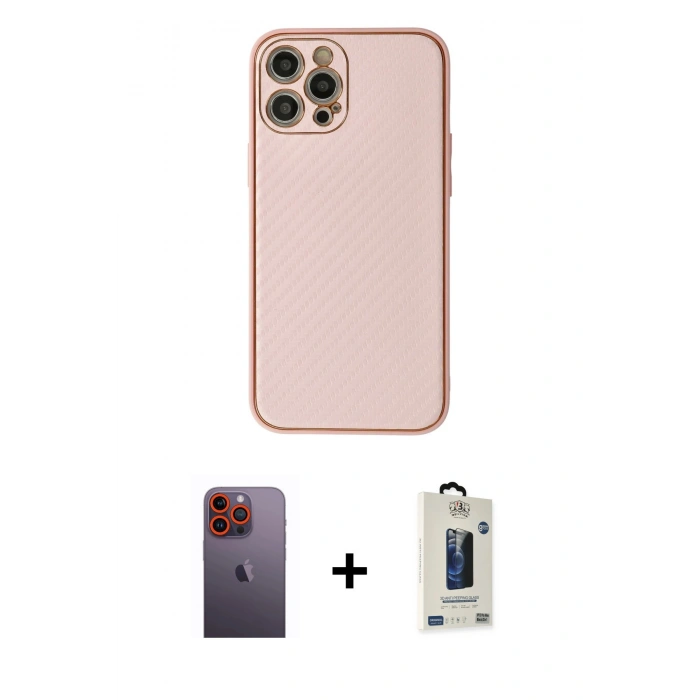 MARSİLYAN™- iPhone 12 Pro Max Kılıf Ahenk Işık - Siyah Bilvis Hayalet Cam Ekran Koruyucu + Neon Fosforlu Kamera Lens - TU