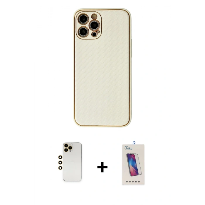 MARSİLYAN™- iPhone 12 Pro Max Kılıf Ahenk Işık - Siyah Joko 5D Cam + Shine Kamera Lens - GD