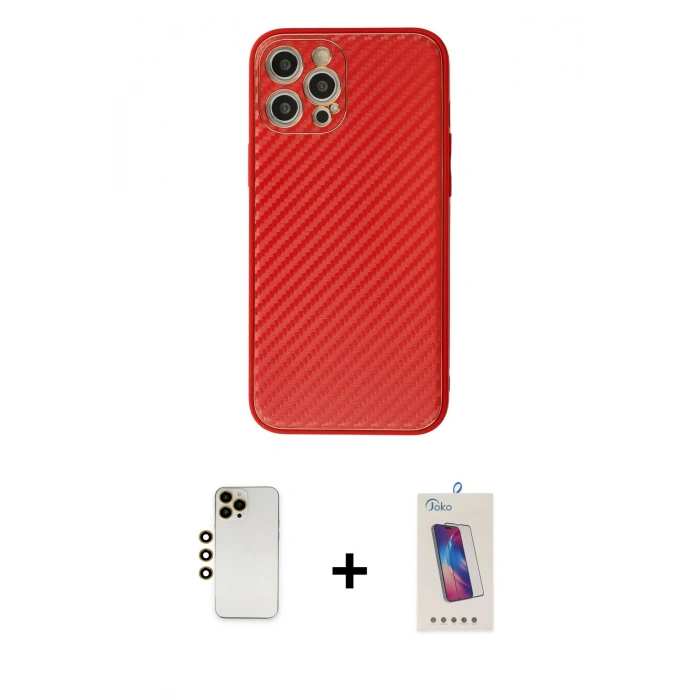 MARSİLYAN™- iPhone 12 Pro Max Kılıf Ahenk Işık - Siyah Joko 5D Cam + Shine Kamera Lens - GD