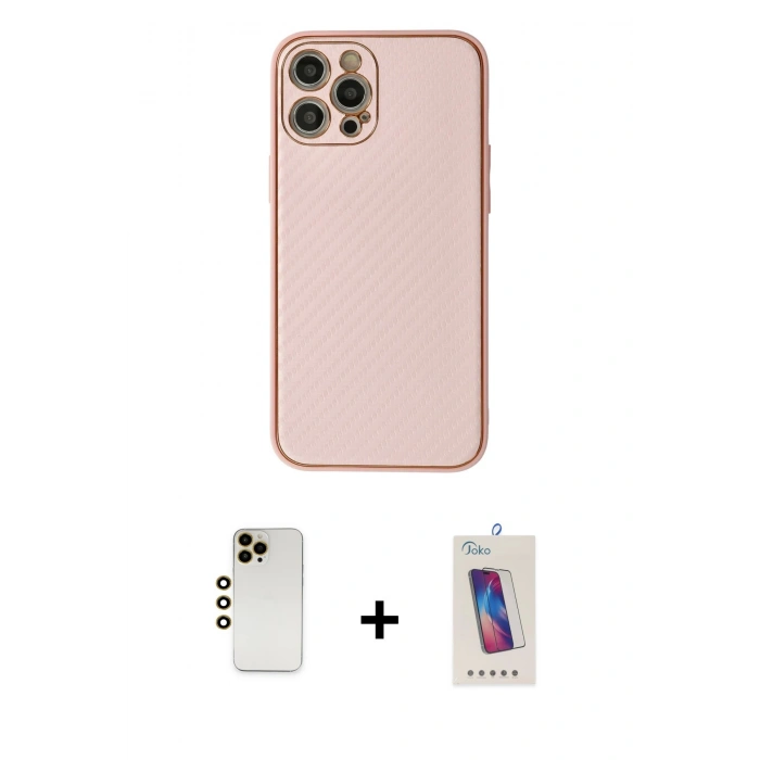 MARSİLYAN™- iPhone 12 Pro Max Kılıf Ahenk Işık - Siyah Joko 5D Cam + Shine Kamera Lens - GD