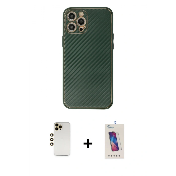 MARSİLYAN™- iPhone 12 Pro Max Kılıf Ahenk Işık - Siyah Joko 5D Cam + Shine Kamera Lens - GD