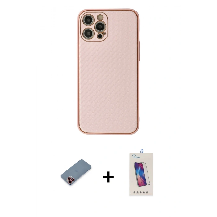 MARSİLYAN™- iPhone 12 Pro Max Kılıf Ahenk Işık - Siyah Joko 5D Cam + Metal Kamera Lens Koruma Cam - KI