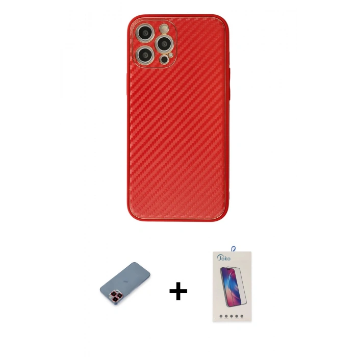 MARSİLYAN™- iPhone 12 Pro Max Kılıf Ahenk Işık - Siyah Joko 5D Cam + Metal Kamera Lens Koruma Cam - KI