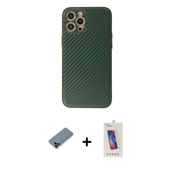 MARSİLYAN™- iPhone 12 Pro Max Kılıf Ahenk Işık - Siyah Joko 5D Cam + Metal Kamera Lens Koruma Cam - KI