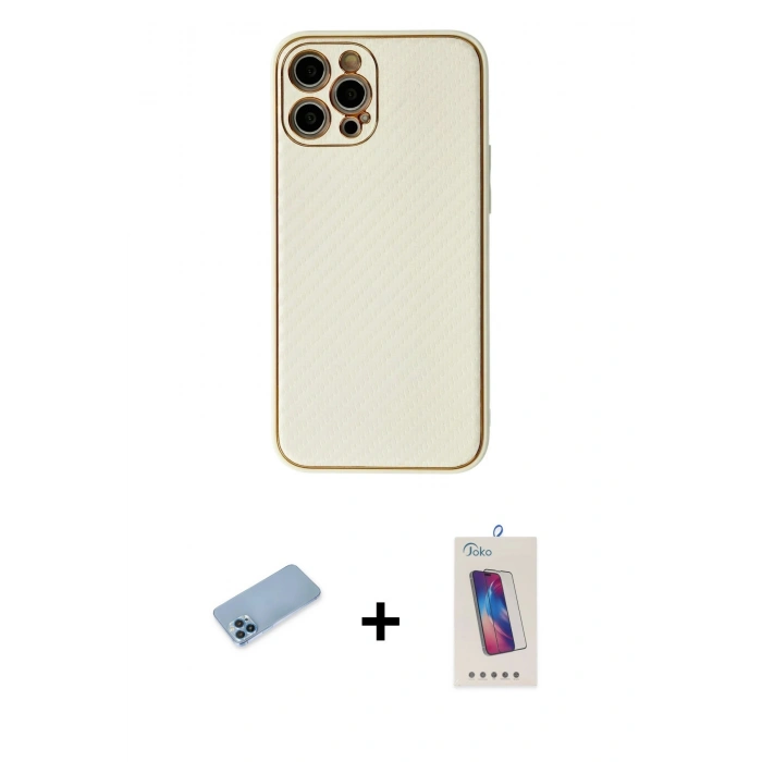 MARSİLYAN™- iPhone 12 Pro Max Kılıf Ahenk Işık - Siyah Joko 5D Cam + Mavi Shine Kamera Lens Koruma Cam