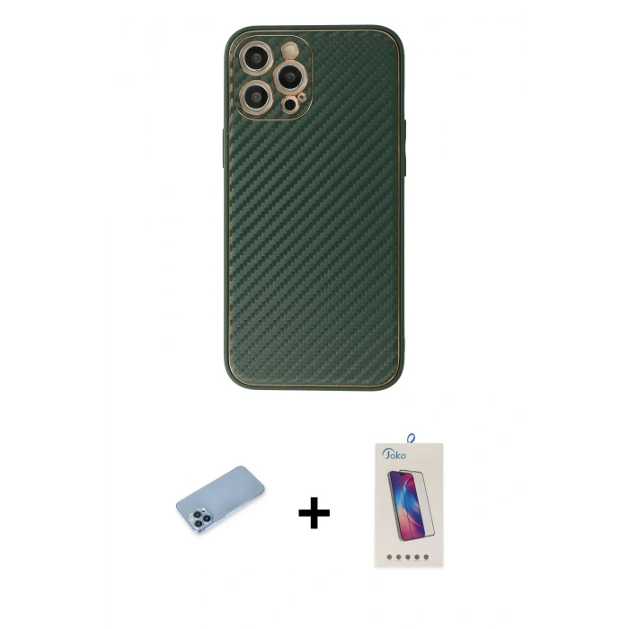 MARSİLYAN™- iPhone 12 Pro Max Kılıf Ahenk Işık - Siyah Joko 5D Cam + Mavi Shine Kamera Lens Koruma Cam
