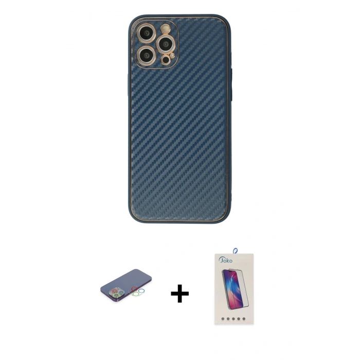 MARSİLYAN™- iPhone 12 Pro Max Kılıf Ahenk Işık - Siyah Joko 5D Cam + Renkli Kamera Lens Koruma Cam - MI