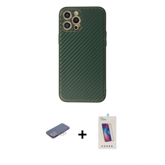 MARSİLYAN™- iPhone 12 Pro Max Kılıf Ahenk Işık - Siyah Joko 5D Cam + Renkli Kamera Lens Koruma Cam - MI