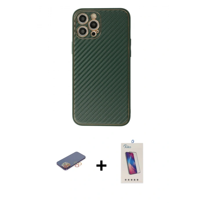 MARSİLYAN™- iPhone 12 Pro Max Kılıf Ahenk Işık - Siyah Joko 5D Cam + Renkli Kamera Lens Koruma Cam - TU