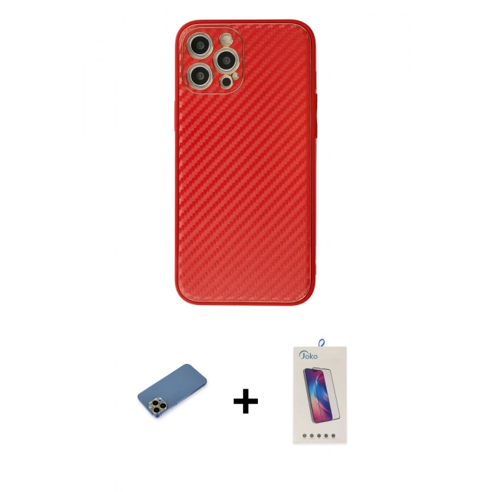 MARSİLYAN™- iPhone 12 Pro Max Kılıf Ahenk Işık - Siyah Joko 5D Cam + Shine Kamera Lens Koruma Cam - GD