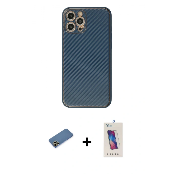 MARSİLYAN™- iPhone 12 Pro Max Kılıf Ahenk Işık - Siyah Joko 5D Cam + Shine Kamera Lens Koruma Cam - GD