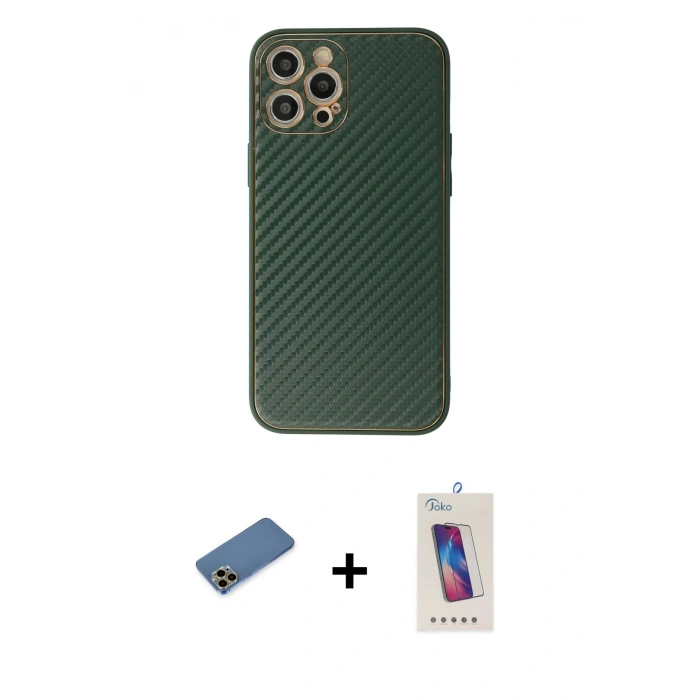 MARSİLYAN™- iPhone 12 Pro Max Kılıf Ahenk Işık - Siyah Joko 5D Cam + Shine Kamera Lens Koruma Cam - GD