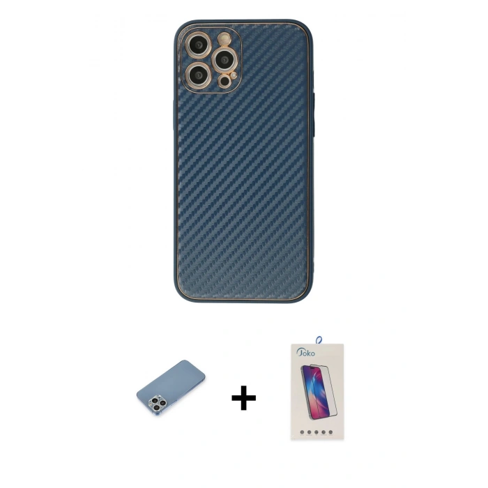 MARSİLYAN™- iPhone 12 Pro Max Kılıf Ahenk Işık - Siyah Joko 5D Cam + Shine Kamera Lens Koruma Cam - GS