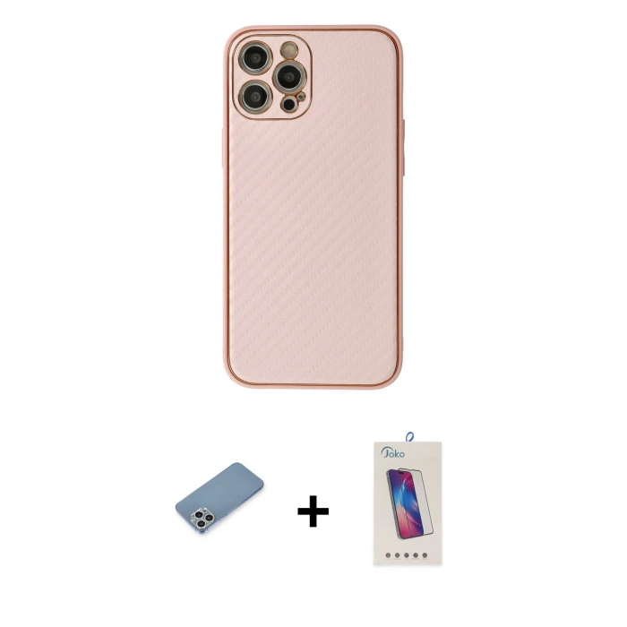 MARSİLYAN™- iPhone 12 Pro Max Kılıf Ahenk Işık - Siyah Joko 5D Cam + Shine Kamera Lens Koruma Cam - GS